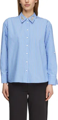 Produktbild von Comma Damen Bluse aus Crisp Baumwoll-Popeline Blau Größe 42 mit Stickereidetail am Kragen