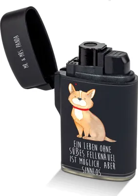 Produktbild von Mr. & Mrs. Panda sturmfeuerzeug Hund Glück - Schwarz - Geschenk, Sprüche, Feuerzeuge, Corgie, Gasfeuerzeug, Feuerzeug, Liebe, gas anzünder, Spruch, zigarettenanzünder