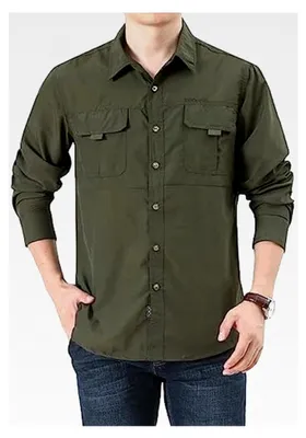 Produktbild von Herren Hemd Safari Wanderhemd Langarm Funktionshemd Outdoorhemd Atmungsaktiv Schnelltrocknend Knopfleistenshirt Button Down Hemden mit Knöpfen Revers Freizeithemd