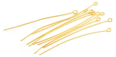 Produktbild von Vintageparts Ösenstifte Messing 18k Gold 50 mm, 10 Stück
