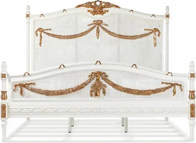 Produktbild von Casa Padrino Luxus Barock Doppelbett Elfenbein / Gold - Barock Schlafzimmer Möbel