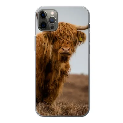 Produktbild von MuchoWow® Handyhülle Schutzhülle Hülle für iPhone 12 Pro Max Schottischer Highlander - Düne - Gras Silikon Softcase Handy Hülle - Hartschale