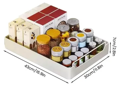 Image de Organisateur de placard de cuisine extensible - Tiroir de rangement pour provisions de 30 cm - Rail coulissant silencieux - Tiroir en acier robuste - Pour cuisine - Blanc