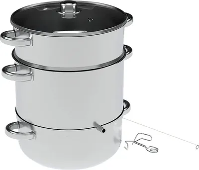 Produktbild von Edelstahl-Entsafter 8 Ltr. Zur Herstellung selbstgemachter Säfte. Das Kochgeschirrset kann auch als Dampfgarer verwendet werden.