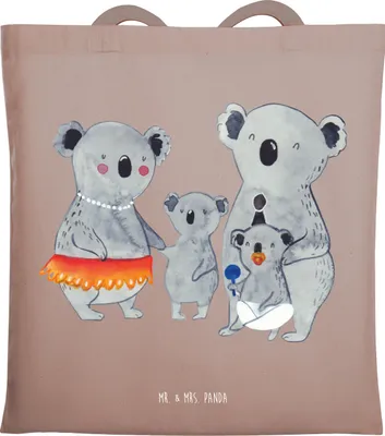 Produktbild von Mr. & Mrs. Panda Jutebeutel Koala Familie - Braun Pastell - Geschenk, Koalas, Muttertag, Tote Bag, Büchertasche, Kinder, Mama, Tasche, Schultasche, Familienzeit