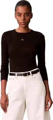 Immagine prodotto di Maglietta a maniche lunghe da donna Calvin Klein, con etichetta tessuta e scollo rotondo, colore nero (blu)
