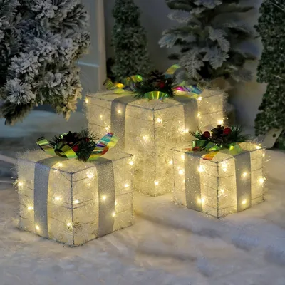 Immagine prodotto di 3 Set LED scatola regalo di Natale, scatola illuminata per albero di Natale davanzale camera giardino
