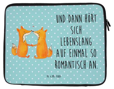 Produktbild von Mr. & Mrs. Panda Laptop Hülle Füchse Liebe 20 x 28 cm - Türkis Pastell - Geschenk, Tasche, Case, Fuchs, Partner, Laptophülle, Freund, Laptoptasche
