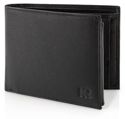 Produktbild von KRONIFY Leder Geldbörse Herren, Echtleder Portmonee Herren, RFID Schutz – Nappa Schwarz, Größe Querformat