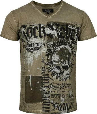 Produktbild von Rock Rebel by EMP Herren oliv-grünes T-Shirt mit Allover-Print M
