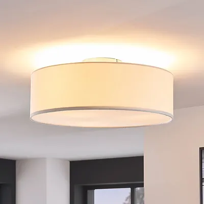 Produktbild von Lindby Deckenleuchte Sebatin, Ø 40 cm, beige, Stoff, E27