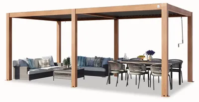 Zdjęcie produktu dla PRIMEYARD Pergola 3x6 m słupy aluminium w optyce drewna z dachem z aluminiowych listew zadaszenie tarasu