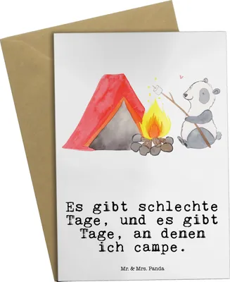 Produktbild von Mr. & Mrs. Panda Glückwunschkarte Panda Campen - Weiß - Geschenk, gehen, Campingplatz, Grußkarten, Camping, kommunionskarte, einladungskarten, weihnachtskarten, Zelten