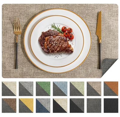 Obrázek produktu pro Sada 6 podtácků z umělé kůže, barva šedá/khaki, rozměr 30x45 cm, voděodolné, odolné vůči teplu