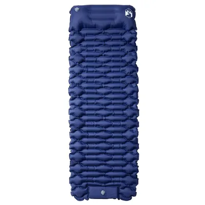 A navy blue self-inflating sleeping mat with a pillow.