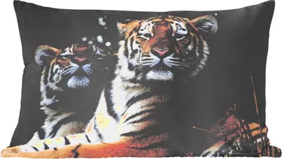 Produktbild von MuchoWow® Zierkissen Sofakissen Wohnzimmer Dekokissen 50x30 cm Tiger - Wald - Köpfe - Wohnzimmerdekoration - Polster mit Photo