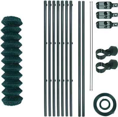 Produktbild von Maschendrahtzaun Set 1,5x15 m Komplettset Gartenzaunset Gartenzaun Zaunset grün