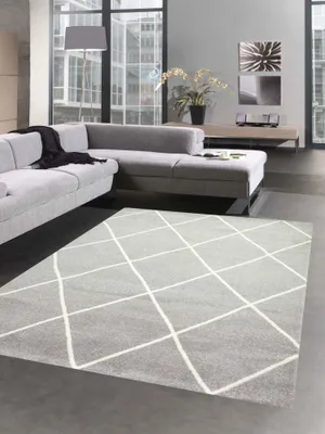 Image de Tapis scandinave pour salon, motif losange, crème, blanc et gris, facile d'entretien, dimensions : 200 x 290 cm