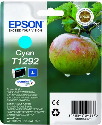 Zdjęcie produktu dla Epson Apple Singlepack Cyan T1292 DURABrite Ultra Ink, Cyjan, 1 szt.