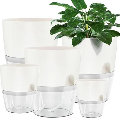Produktbild von Famanu Blumentopf mit Selbstbewässerung - 5 Stück, Weiß