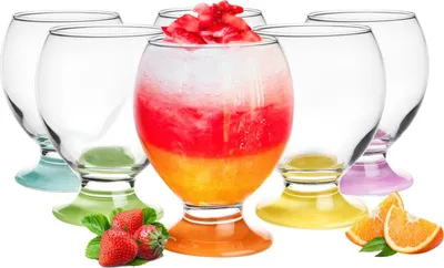 Produktbild von 6 Gläser mit bunten Füßen 250ml Wassergläser Saftgläser Trinkgläser Whiskygläser