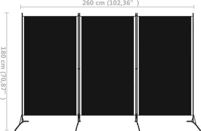 vidaXL 3-częściowy rozdzielacz do pokoju czarny 260x180 cm