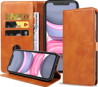 Produktbild von Geschikt voor iPhone 11 Telefoonhoesje  Kunstleer met Magnetisch lipje en Pasjeshouder Book Case met Klepje - Bruin -  Smartphonica