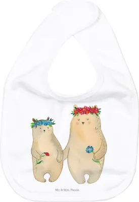 Produktbild von Mr. & Mrs. Panda Sabber Lätzchen Bären mit Blumenkranz - Weiß - Geschenk, Kinder, Family, Kinderlätzchen, Mama, Muttertag, Bär, Schlabberlatz, Sabberlätzchen, Für Babys
