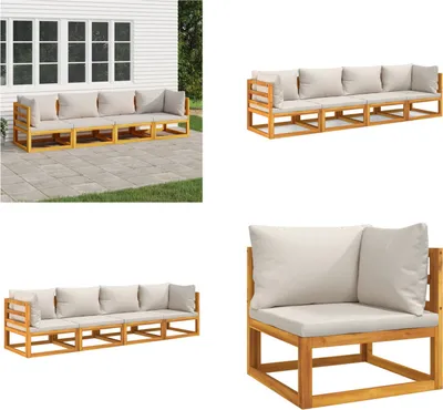 Obrázek produktu pro vidaXL 4 ks zahradní lounge set se světle šedými polštáři z masivního dřeva - Zahradní lounge set - Zahradní lounge sety - Venkovní lounge set - Lounge set Terasa