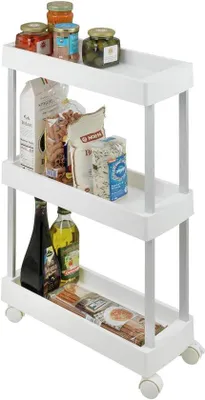 Produktbild von Famanu Servierwagen mit 3 Etagen und Rollen - Weiß/Silber
