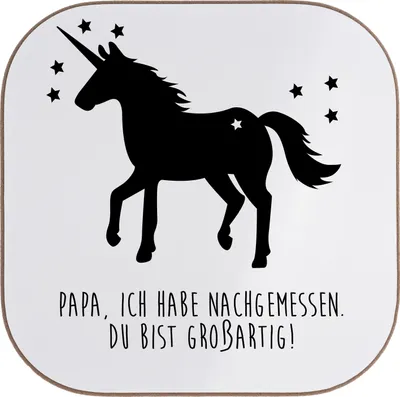 Produktbild von Mr. & Mrs. Panda Tischschoner Papa, ich habe nachgemessen.... - Weiß - Geschenk, Horn, Einhorn, Zaubern, Pony, Zauberwald, bieruntersetzer, Untersetzer für Gläser, Pferd