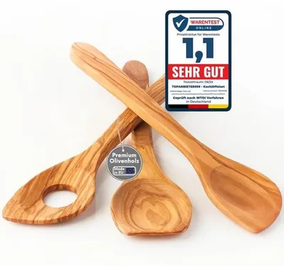 Image de TOPANBIETER 999 - Lot de 3 cuillères de cuisine en bois d'olivier : haute qualité, durables, écologiques