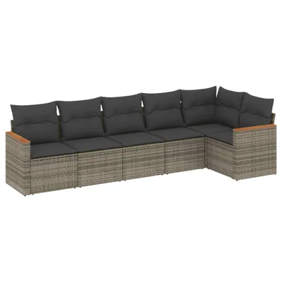 Produktbild von 6-tlg. Garten-Sofagarnitur mit Kissen Grau Poly Rattan