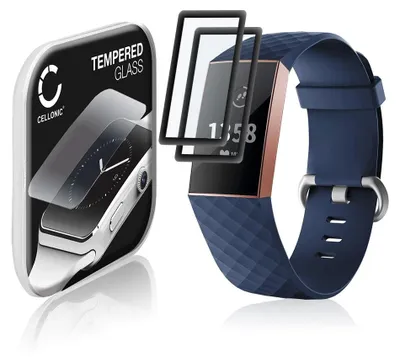 Image de 2x Protection d'écran en verre compatible avec FitBit Charge 3 (3D Full Cover, résistance 9H, 0,33mm, Full Glue) - protège écran montre connectée sport gps fitness