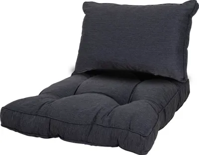 A dark gray lounge cushion set is shown against a white background.