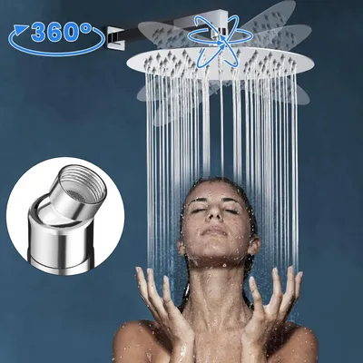 Immagine prodotto di Doccia a pioggia, rotonda, 10 pollici, acciaio inox 304, soffione a pioggia a risparmio d'acqua con 120 ugelli anticalcare, doccia a pioggia regolabile a 360°, soffione, per montaggio a parete o a soffitto