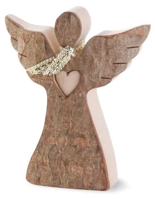 Holzengel mit Herz, 12 cm – natürliche Dekofigur
