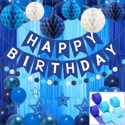 Obrázok produktu pre Sada na dekoráciu párty: modrá, banner "Happy Birthday", girlandy, balóny, guľové balóny