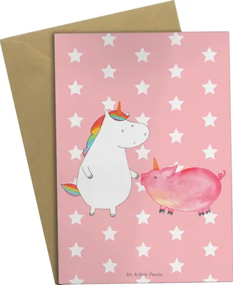 Produktbild von Mr. & Mrs. Panda babykarte Einhorn Schwein - Rot Pastell - Geschenk, einladungskarten, Grußkarten, Freundin, Unicorn, weihnachtskarten, glückwunschkarten, Freundschaft