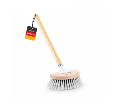 Produktbild von Universelle Waschbürste Halbmond runde Form 20cm Breit Fensterwascher weiche Borsten mit Holzstiel 120cm Lang Holz Bürste Wascher Fenster Türen Auto