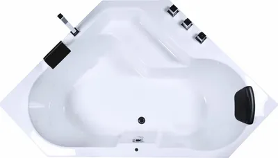 Produktbild von CARIBIA ECK Badewanne Samoa 145x145 Wasserfall Armaturset, Füße, Ablaufgarnitur und 2x Kopfkissen GRATIS