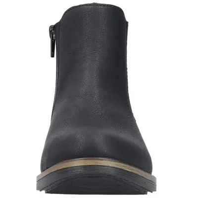 A front view of a black Chelsea boot.