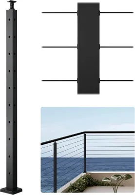 Produktbild von Kabelgeländerpfosten 91,4x3x5cm - Schwarz - L-Form Löcher - 1JZLGZXHS914IVCFL001V0