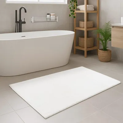 Produktbild von Badezimmer-Teppich Waschbar Weiß 50x90 cm - Badematte, Bad- & Duschvorleger Weich & Rutschfest