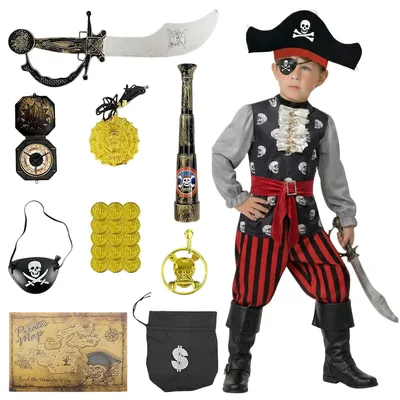 Piratenkostüm-Set für Kinder, 5-teilig, 22 Accessoires, Halloween