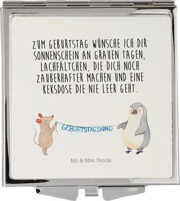 Produktbild von Mr. & Mrs. Panda Schminkspiegel Maus Pinguin Geburtstag - Weiß - Geschenk, Frauen Spiegel, Quadratischer, klein, Kompaktspiegel, Happy Birthday, Handspiegel