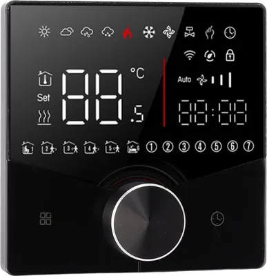 Obrázok produktu pre Inteligentný termostat Knob Design LCD farebný displej Digitálny termostat pre saunovú miestnosť Podlahový vykurovací systém čierny