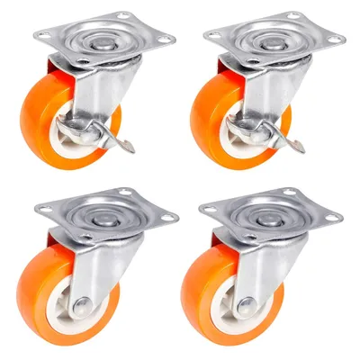 Produktbild von PRIOstahl Möbelrollen Orangene Rollen 50mm 2x Lenkrollen + 2x Bremsrollen
