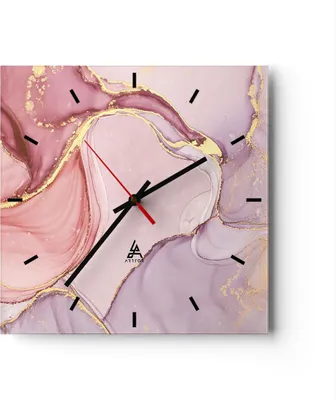 Produktbild von Wanduhr - Quadrat - Glasuhr - Abstraktion Marmor Rosa - 30x30cm - Schleichendes Uhrwerk - Lautlos - zum Aufhängen bereit - Dekoration Modern - Wanddekoration aus Glas - C3AC30x30-4528