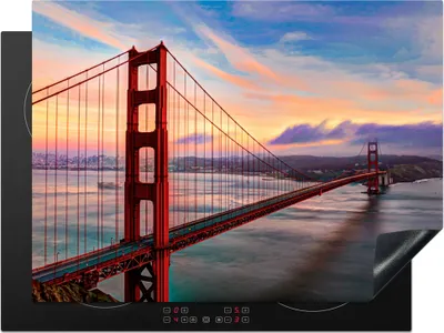 Produktbild von KitchenYeah© Herdabdeckplatte Farbenfroher Sonnenuntergang über der Golden Gate Bridge in San Francisco , 70x52cm, Küche Deko, Glaskeramikkochfeld Herdabdeckung, Abdeckplatte fùr Kochfeld